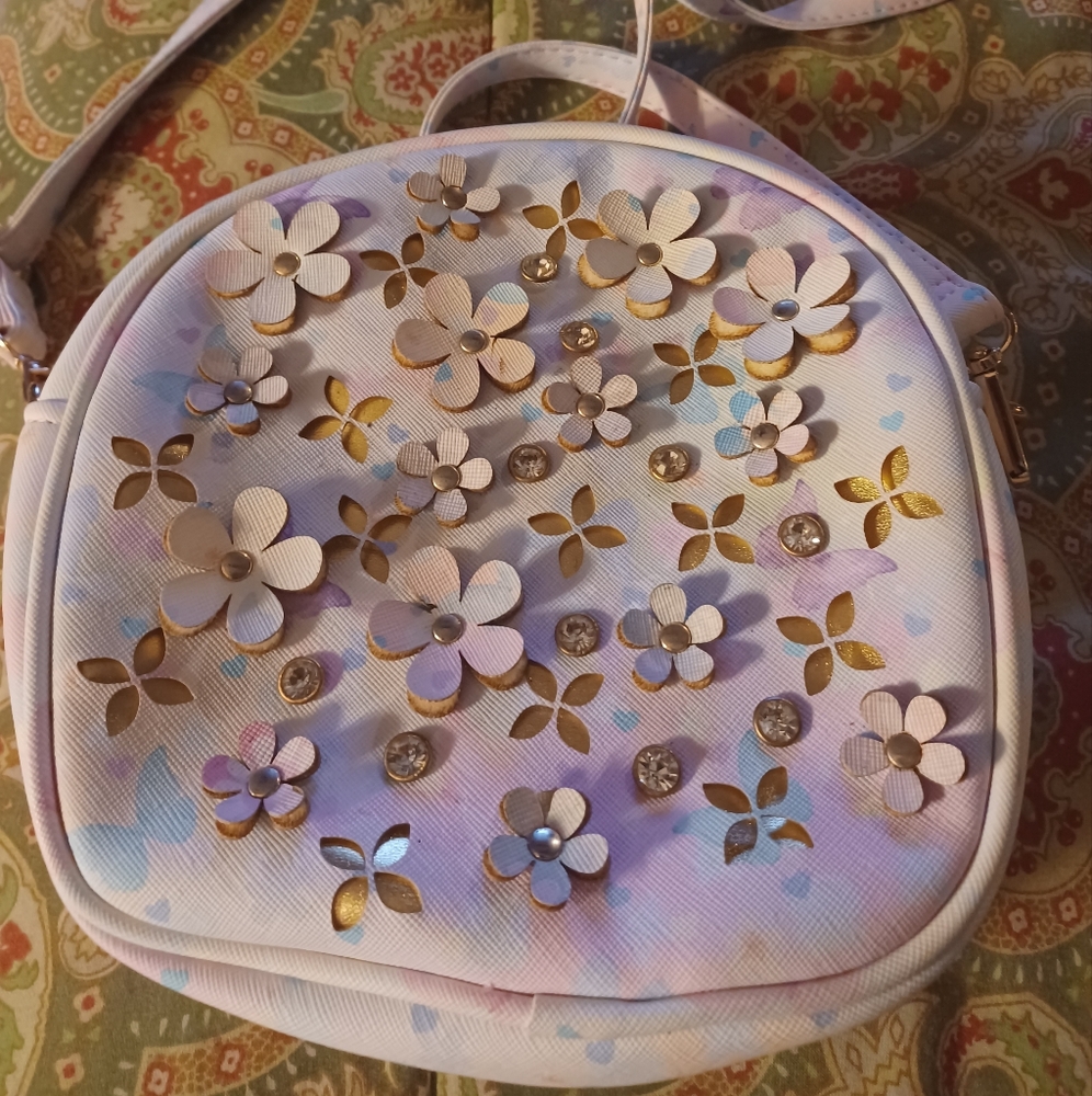 Under One Sky pink blue white bag purse butterflies flowers